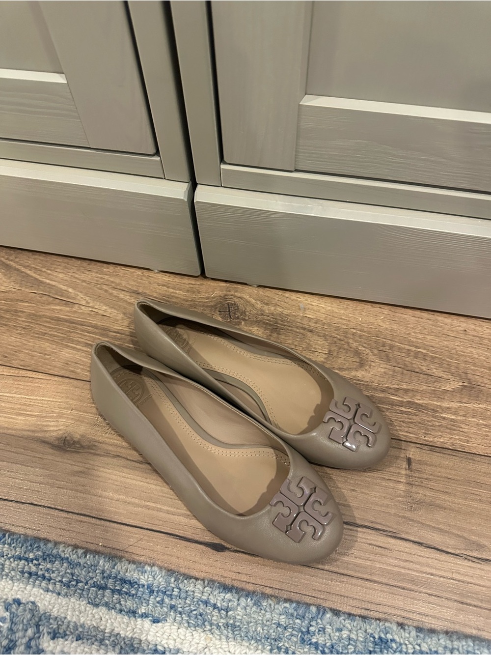 Tory Burch Taupe Logo Ballet Flats